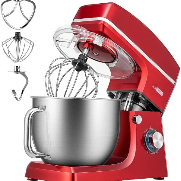 5L Kitchen Electric Food Mixer with Beater, Dough Hook and Wire Whip, Red