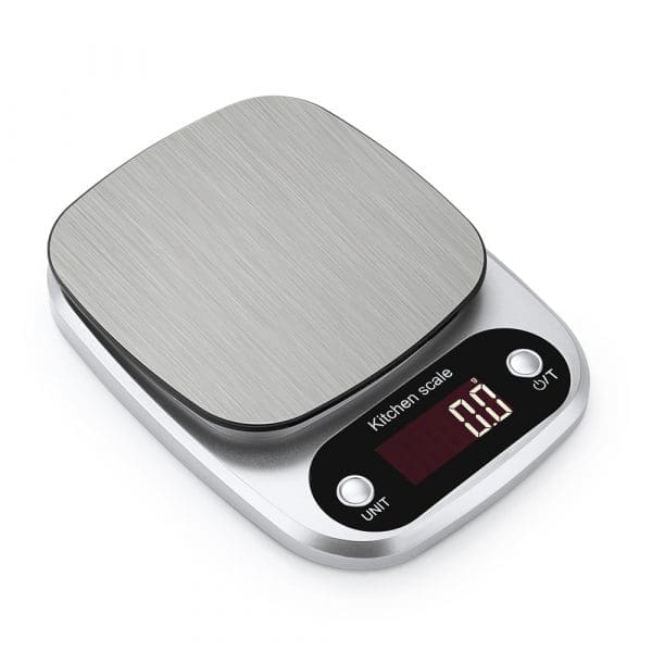 5kg Stainless steel Digital Kitchen Scale food weighing scale with LCD Display Feature: 1) High precision strain gauge sensors system 2) Tare,? Automatic zero and switch off 3) Low battery and overload indication